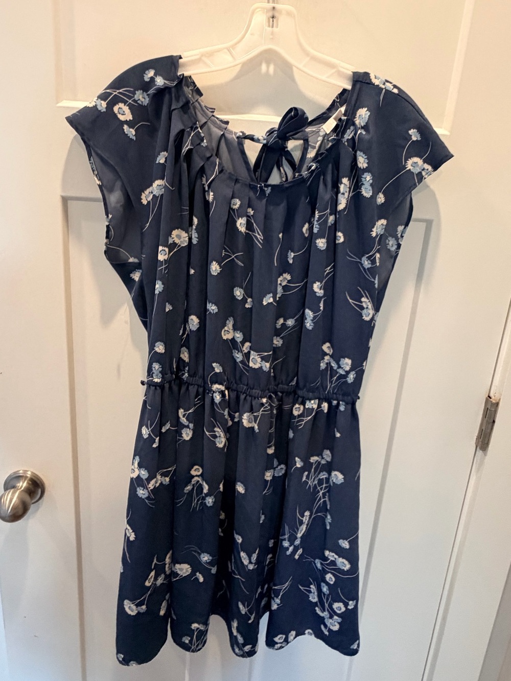 LC Lauren Conrad Navy Blue Floral Ruffle Neck Dress XL